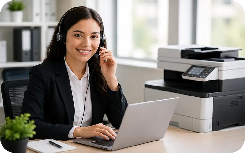 Business Enterprise print specialist on a call